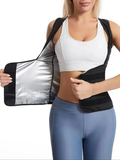 Women'S Plain Velcro Waistband Sports Sauna Te, Sim-Fitting Solid Color Short Sleeve Tummy Control Sweat Body Shaper, Gym Tops, Compression Shirt, Fitness Running Workout Gym Yoga Hiking