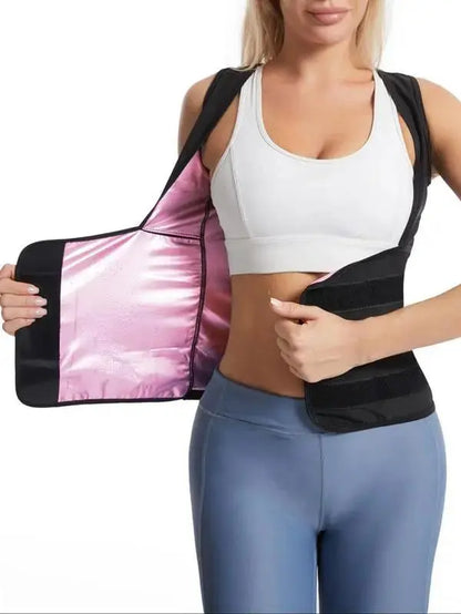 Women'S Plain Velcro Waistband Sports Sauna Te, Sim-Fitting Solid Color Short Sleeve Tummy Control Sweat Body Shaper, Gym Tops, Compression Shirt, Fitness Running Workout Gym Yoga Hiking