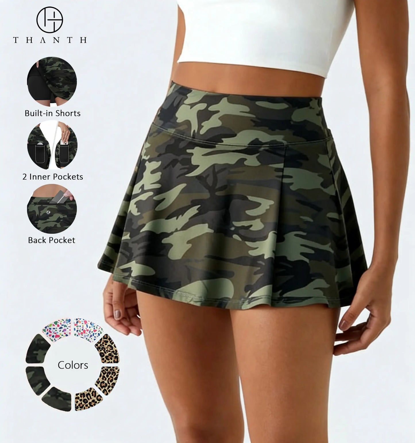 THANTH Women'S High Waisted Athletic Skort - Tennis Skirt, Workout Skirt, Breathable Skort, Quick Dry Stretchy with Built-In Shorts, 3 Pockets for Golf, Casual Wear, Hiking, Tennis Skirts
